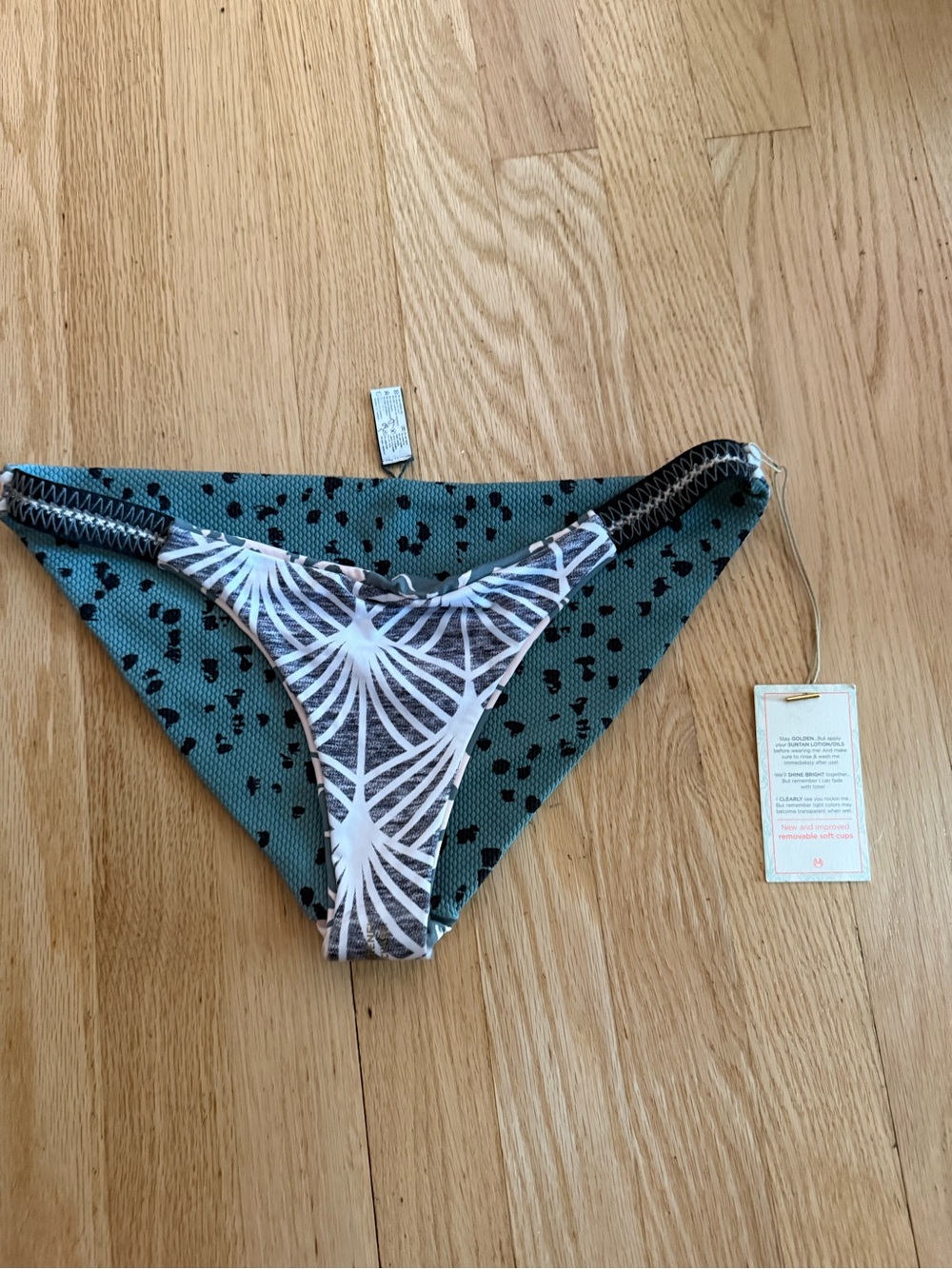 Maaji Reversible Bikini Bottom in Teal & White Tropical Print